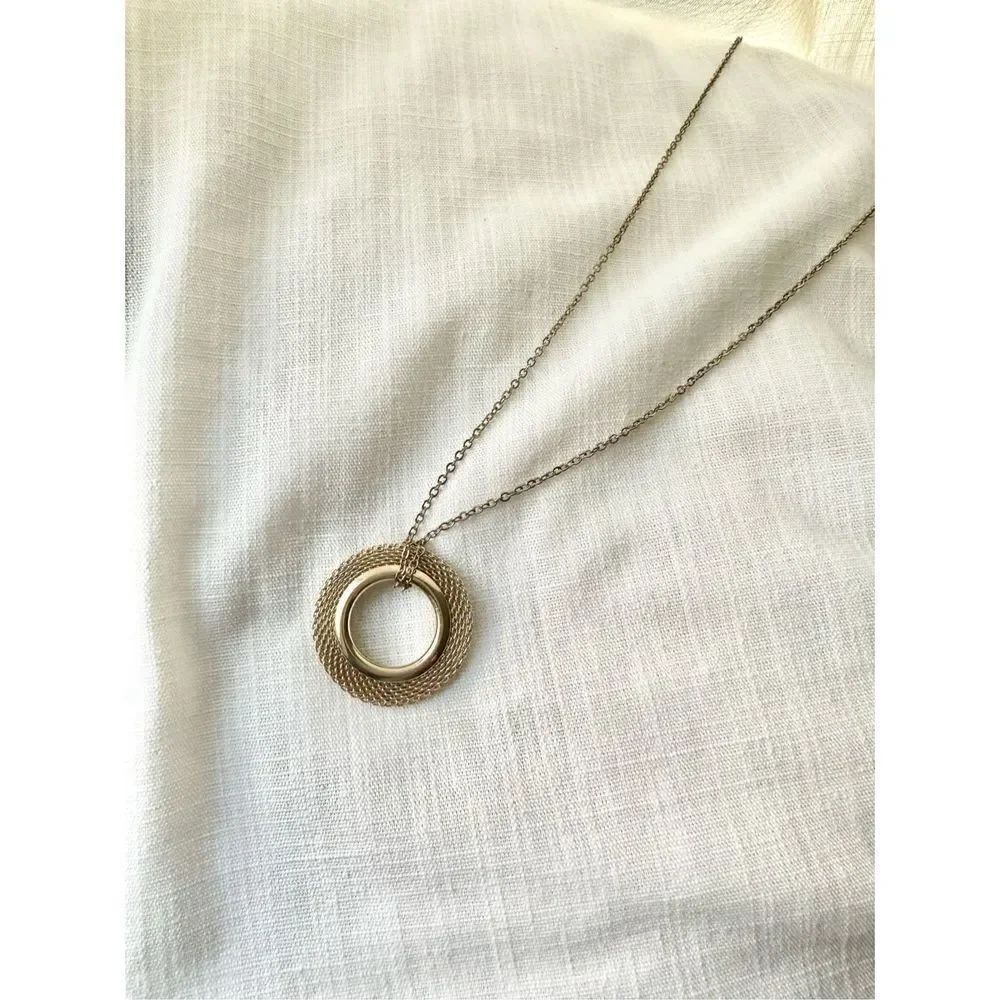 Long gold ring chain mesh necklace- used